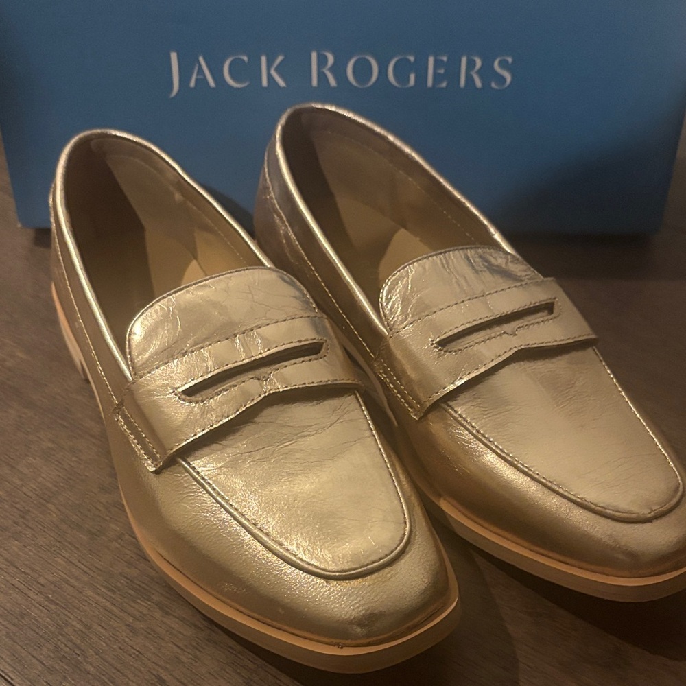 Girls Jack Rogers Metallic Gold Leather Loafers, 5